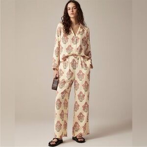 JCrew Cream Pants with pink floral detail, NWT